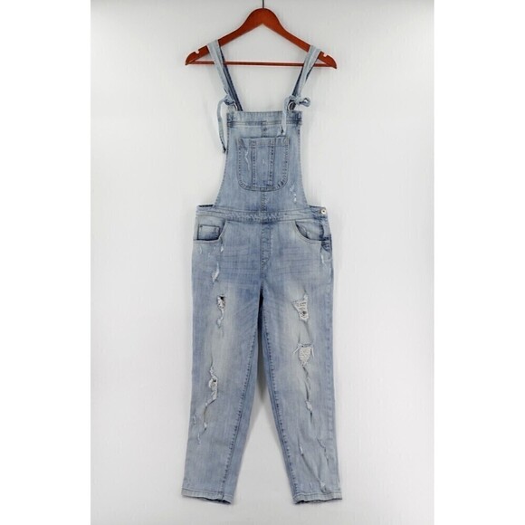 Basic House TBH Overall Womens Small Blue Denim Light Wash Crop Distressed Korea - Picture 1 of 16